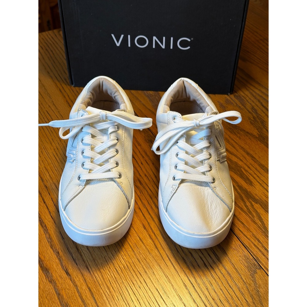 Vionic 8.5M White Women's Casual Leather Sneakers - Picture 4 of 5
